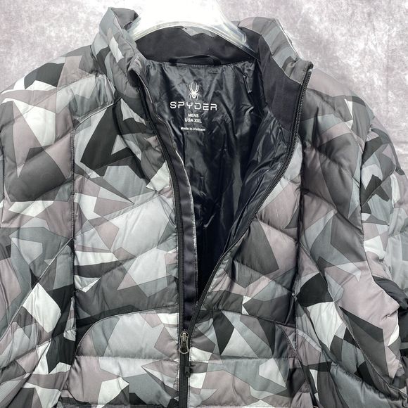 Spyder Puffer Jacket Men's XXL xl Geared Synthetic Down Black Gray Camo … - Picture 2 of 10